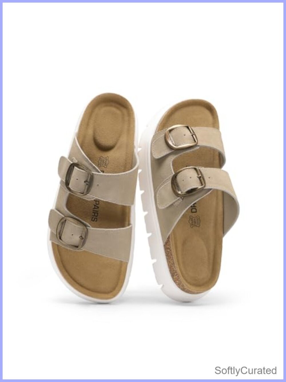 Cork Platform Slide Sandals Arch Support Leather Footbed Adjustable